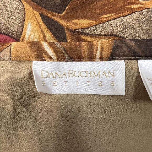 Y2K Vintage Dana Buchman 100% Silk Midi Skirt 14 Petite Fall Leaves Floral Mesh - Picture 6 of 12